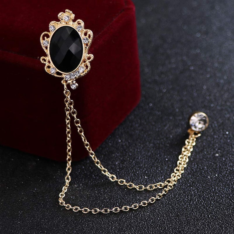 Huture 3 Packs Men's Gem Brooch Lapel Pin Badge Hanging Chains Collar Brooches Pin for Career Suit Tuxedo of Shirts Tie Hat Scarf for Boyfriend Father Birthday Holiday Gift Black/Red/Blue - Image 3